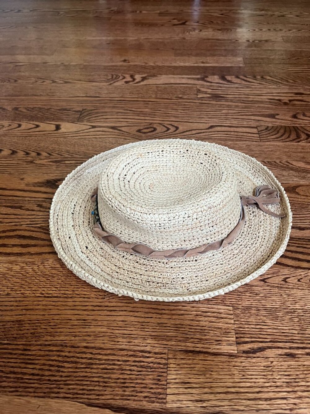Scala Raffia Straw Sun Hat Wide Rolled Brim Natural Woven Beach Garden Resort - Picture 5 of 10